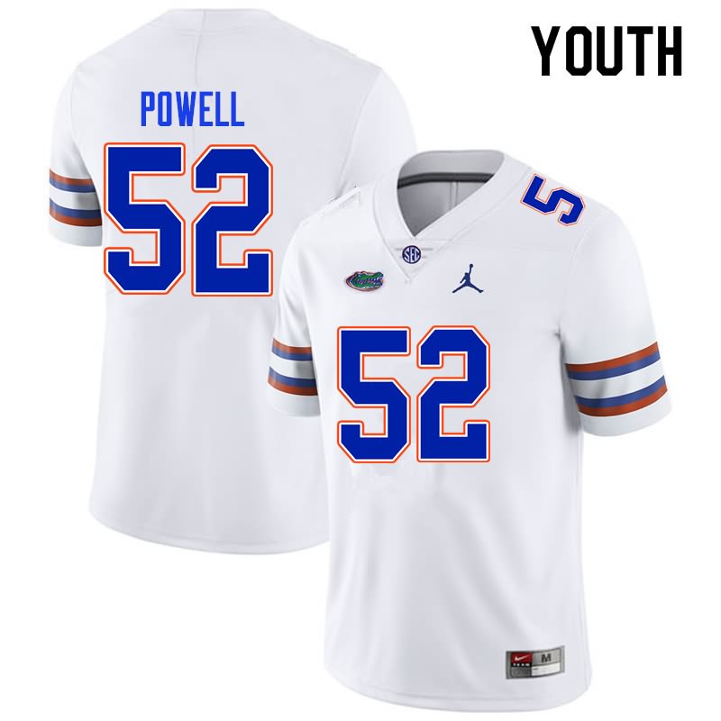 Youth NCAA Florida Gators Antwuan Powell #52 Stitched Authentic Nike White College Football Jersey HPI6865BK